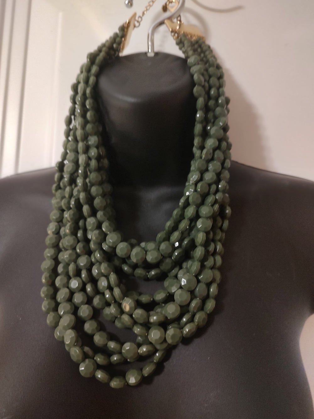 Multi-Strand Olive Green Beaded Statement Necklace